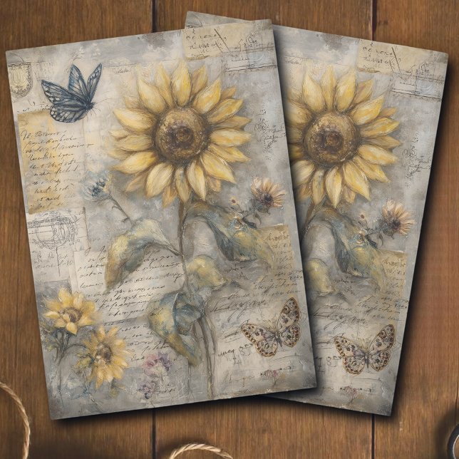 Papel De Seda Antique Sunflower Postcard Ephemera Decoupage (Criador carregado)