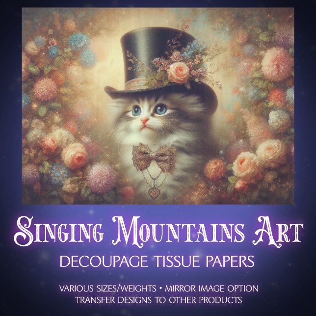 Papel De Seda Antique Victorian Floral Cat Decoupage  (Criador carregado)