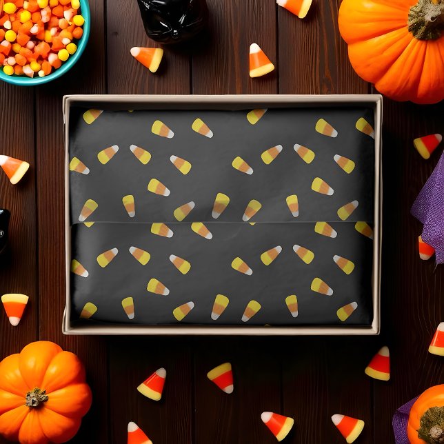 Papel De Seda Antro preto das bruxas com padrão de milho doce (Candy corn tissue paper for Halloween crafting and gifting)