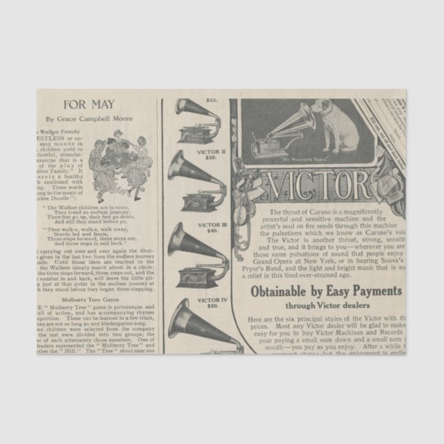 Papel De Seda Anúncio Antigo de Fonógrafo (Frente )