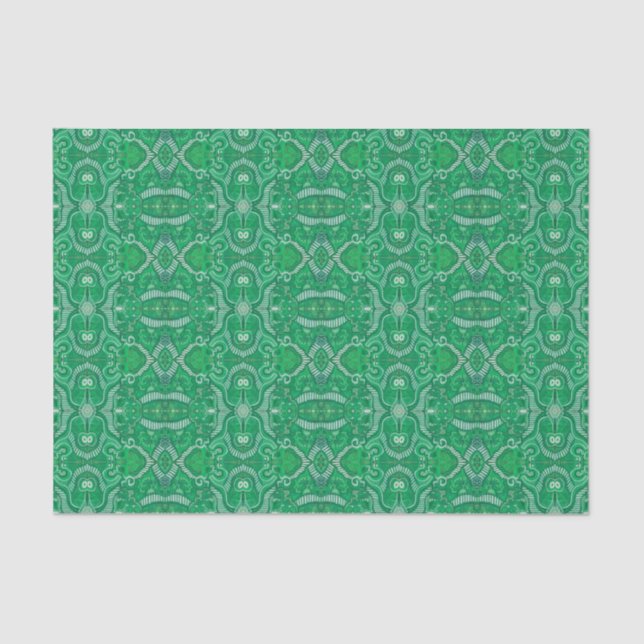 Papel De Seda Apple Stripe Bohemian Boho Arabesque Padrão Verde (Frente )
