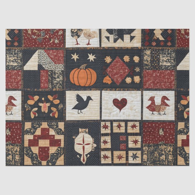 Papel De Seda Appliqué de fazenda primitiva e geométrico (Frente )