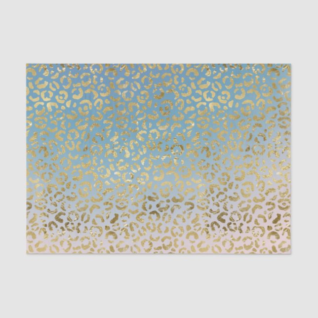 Papel De Seda Aqua Blush Dourado Leopardo      (Frente )