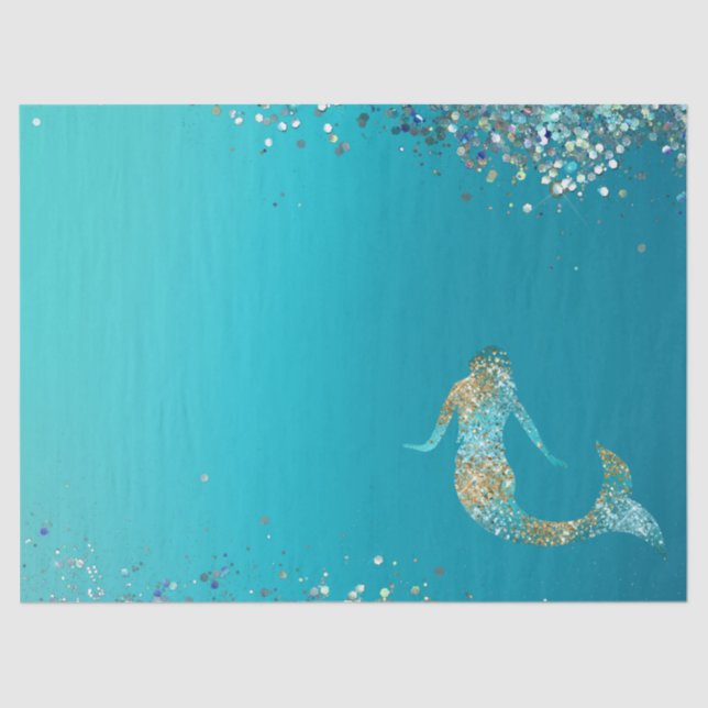 Papel De Seda Aqua Dourada Glitter Sparkle Mermaid    (Frente )