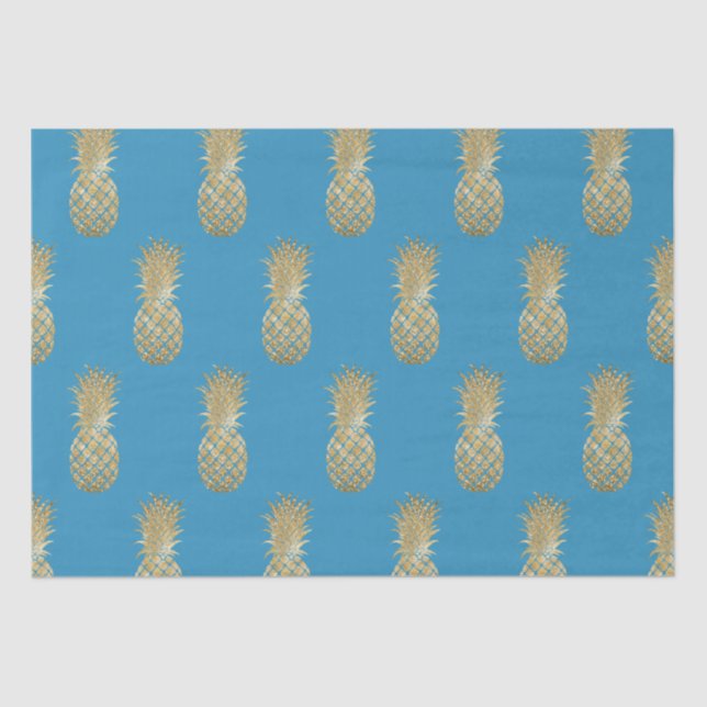 Papel De Seda Aqua Dourada Glitzy Pineapple (Frente )