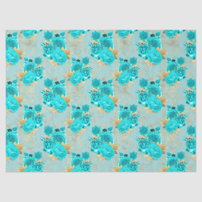 Papel De Seda Aqua e Dourada Série Design 9 (Frente )