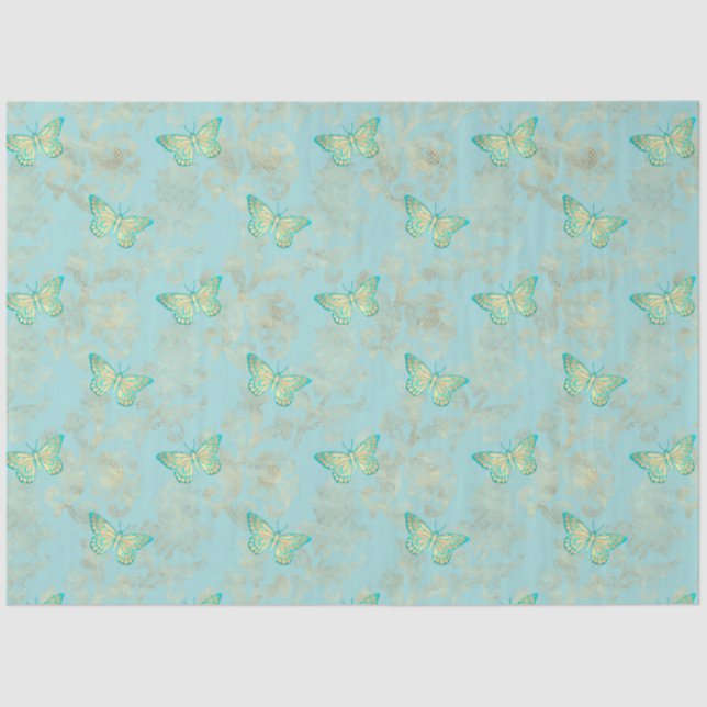 Papel De Seda Aqua e Dourado Series Design 14 (Frente )