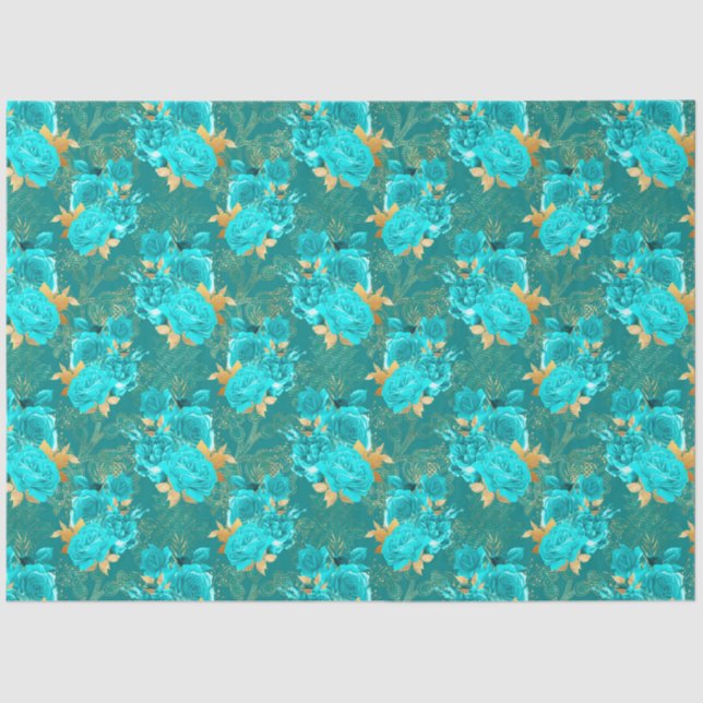 Papel De Seda Aqua e Dourado Series Design 15 (Frente )