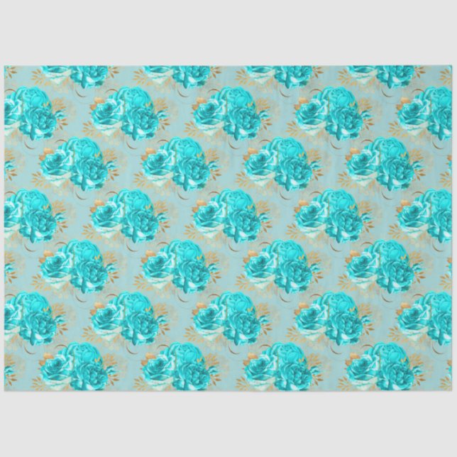 Papel De Seda Aqua e Dourado Series Design 16 (Frente )