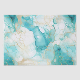 Papel De Seda Aqua Mint Dourado Marble
