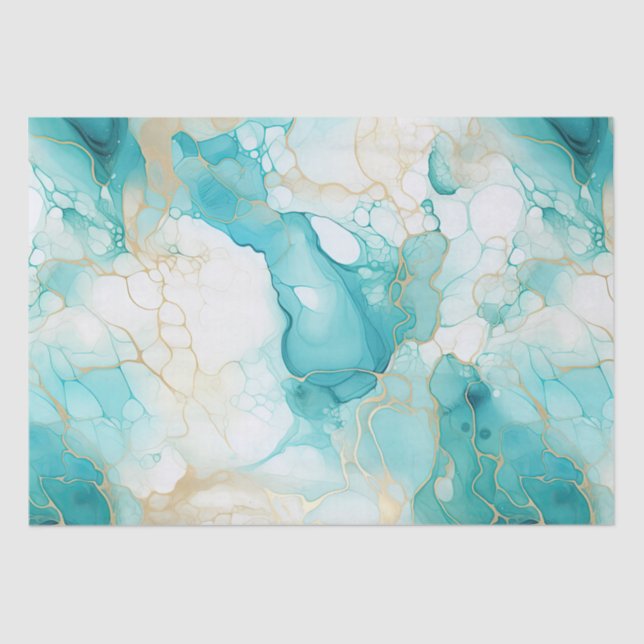Papel De Seda Aqua Mint Dourado Marble (Frente )