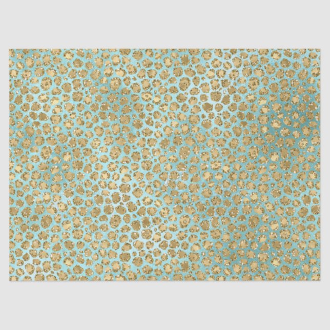Papel De Seda Aqua Mint Glitz Dourado Leopardo      (Frente )