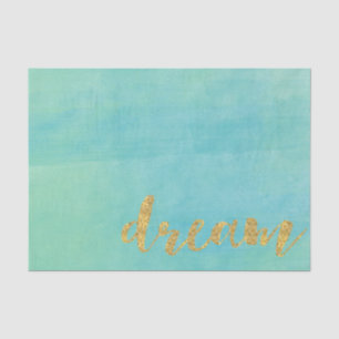 Papel De Seda Aqua Mint Watercolor Dourado Dream