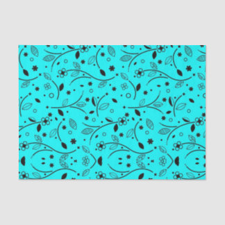 Papel De Seda Aqua Pequeno Impressão Floral a Preto