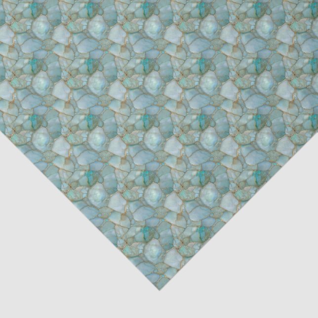 Papel De Seda Aqua Teal Gold Mosaic Sea Glass Small Scale  (Detalhes)