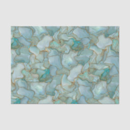 Papel De Seda Aqua Teal Gold Watercolor Marbelized Sea Glass 