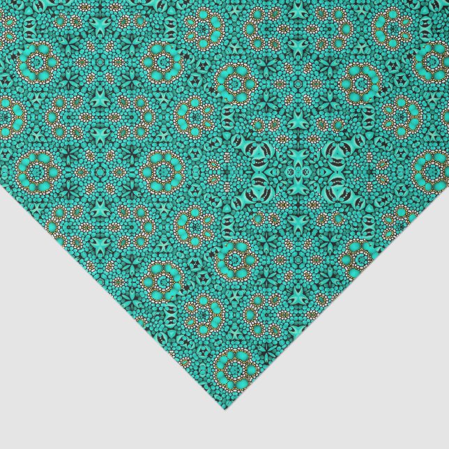 Papel De Seda Aqua Teal Turquoise Faux Gold Shell Decoupage (Detalhes)