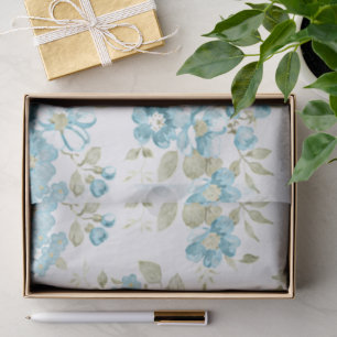 Papel De Seda Aqua Turquoise Floral Verde-Azeitona Cura