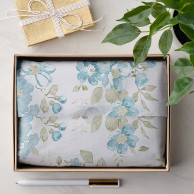 Papel De Seda Aqua Turquoise Floral Verde-Azeitona Cura (Presente)