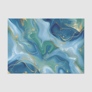 Papel De Seda Aqua Verde Água Dourado Aquarela Abstrato Decoupag