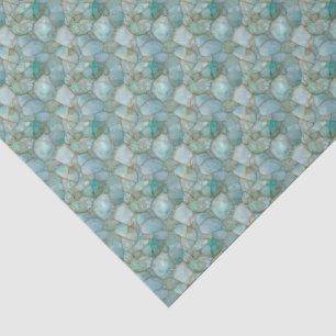 Papel De Seda Aqua Verde Dourado Mosaico Vidro Marinho Pequena E