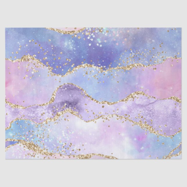 Papel De Seda Aquarela Agitar Dourado Brilho Rosa Púrpura Azul (Frente )