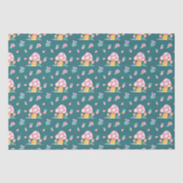 Papel De Seda aquarela aguda Mushroom flores verdes