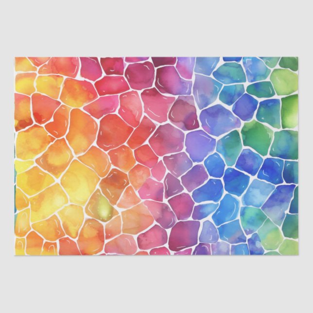 Papel De Seda Aquarela Arco Arco-Íris Vidro Estampado (Frente )