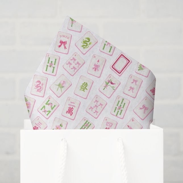 Papel De Seda Aquarela Arco Rosa e Verde Mahjong (Sacola de presentes)