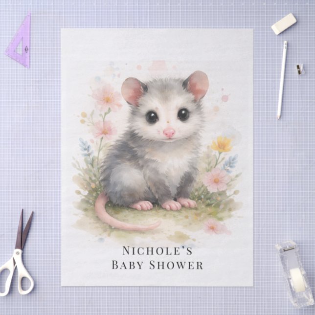 Papel De Seda Aquarela Bebê Gambá Chá de Bebê (Arte )