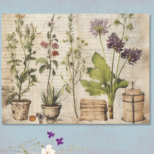 Papel De Seda Aquarela Bege Vintage Flor Silvestre Natural