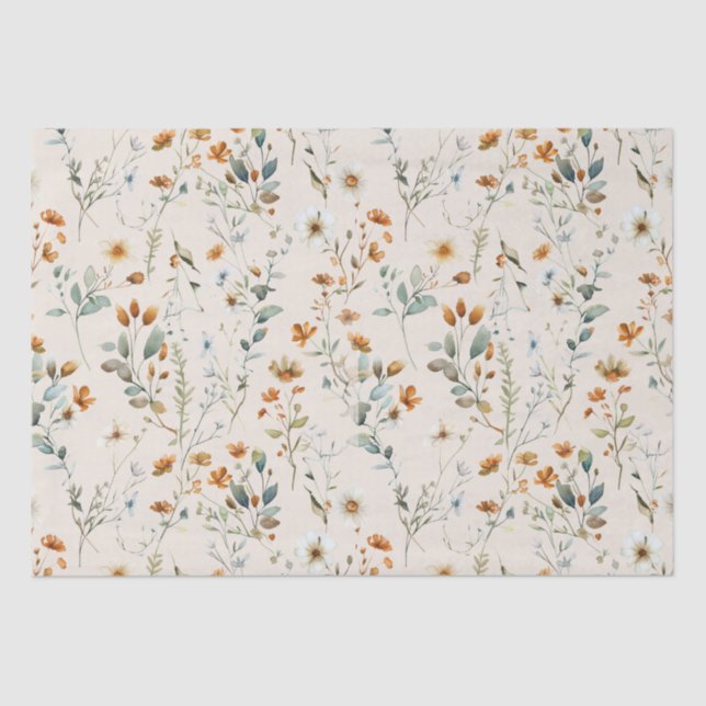 Papel De Seda Aquarela boho de flores silvestres (Frente )