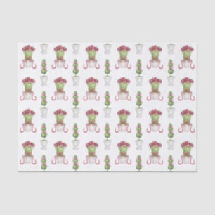 Papel De Seda Aquarela Borgonha Amaryllis e Natal Topiário