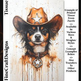 Papel De Seda Aquarela Cachorrinho Xerife Caubói Pequeno Decoupa