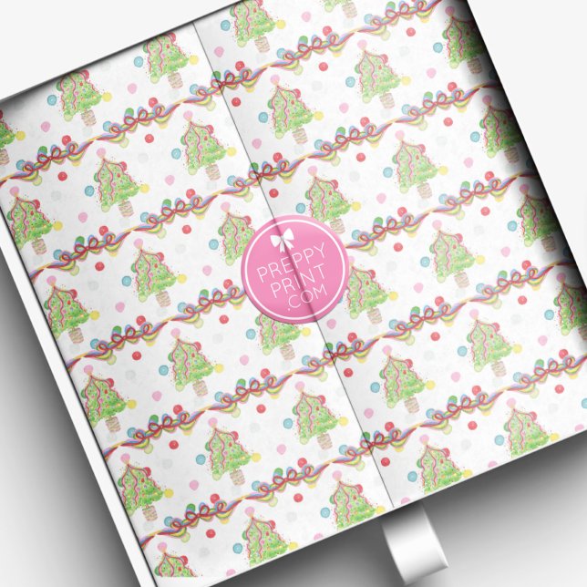 Papel De Seda Aquarela Confetti Árvores de Natal e Fita (Criador carregado)