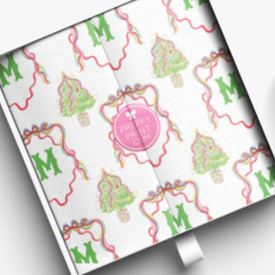 Papel De Seda Aquarela Confetti Árvores de Natal Monograma Crest