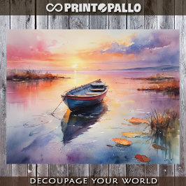 Papel De Seda Aquarela de barco bruto abandonado ao amanhecer