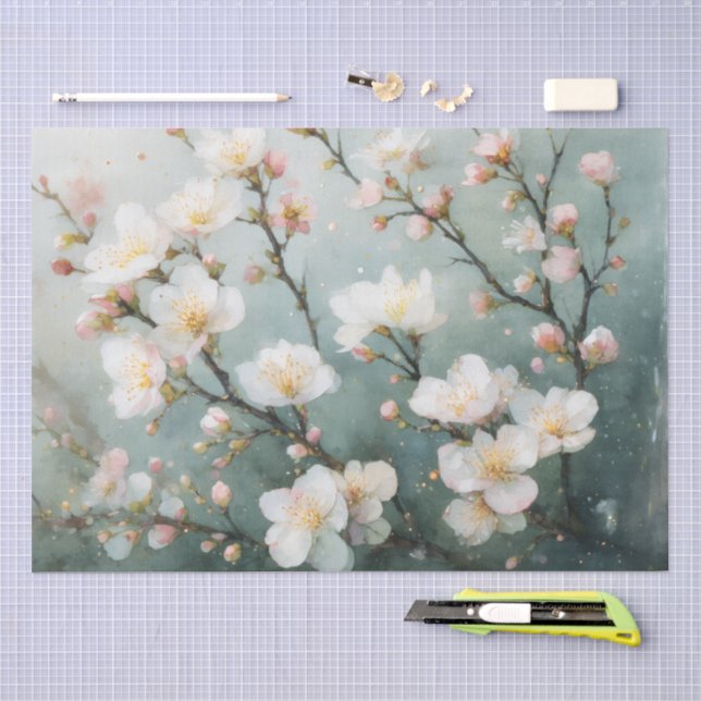 Papel De Seda Aquarela de Brunch Floral Branco (Arte )