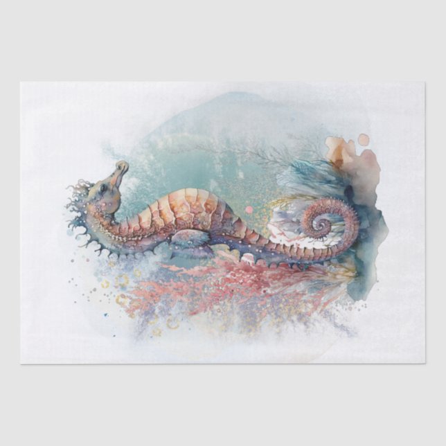 Papel De Seda Aquarela de Cavalo do Mar (Frente )