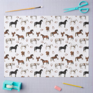 Papel De Seda Aquarela de Cavalos Ferradura Selas de Cavalo