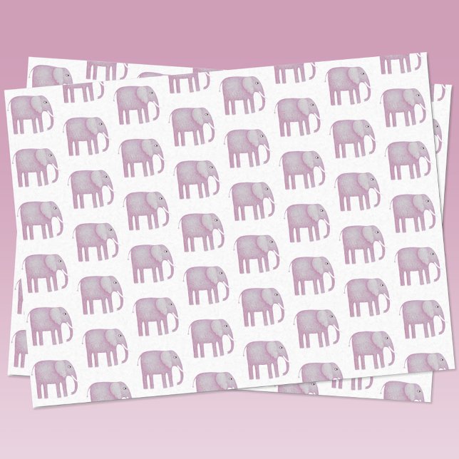 Papel De Seda Aquarela de Elefante Rosa (Pink watercolor elephant tissue paper)