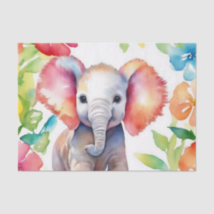 Papel De Seda Aquarela de elefante vibrante