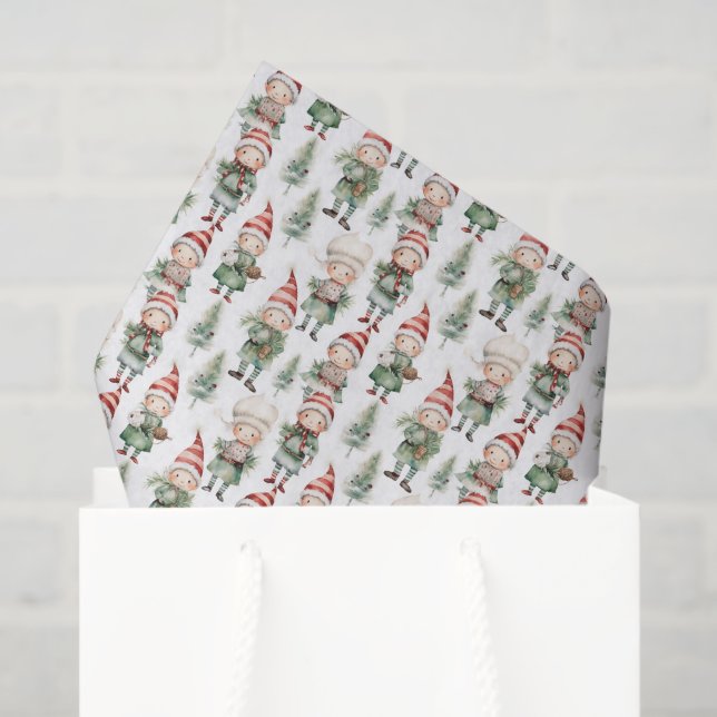 Papel De Seda Aquarela de elfo de Natal em camadas (Sacola de presentes)