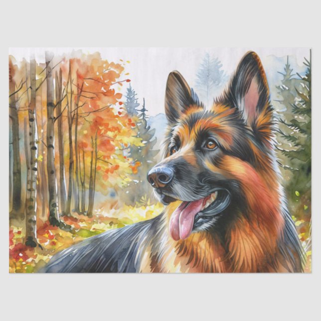 Papel De Seda Aquarela de época do outono do german shepherd (Frente )