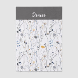 Papel De Seda Aquarela de Flor Silvestre Azul Cinza