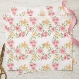 Papel De Seda Aquarela de Flor Silvestre Laranja Rosa Verde