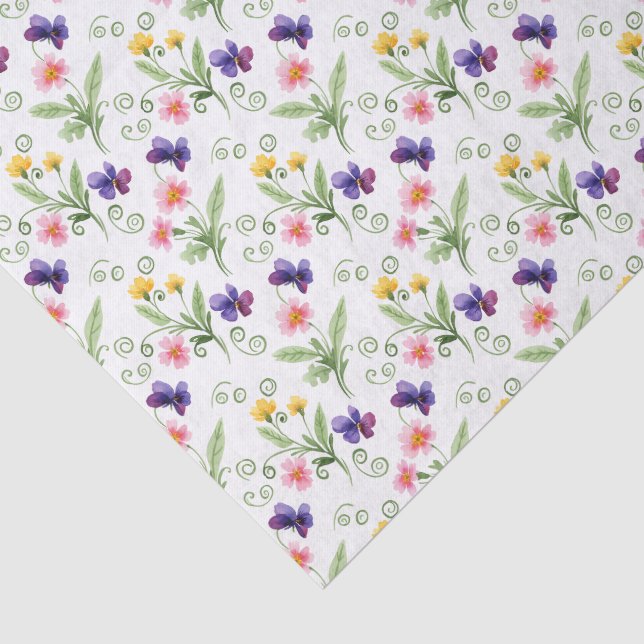 Papel De Seda Aquarela de Flores Amarelas Rosadas e Roxas de Pri (Detalhes)