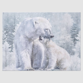 Papel De Seda Aquarela de Urso Polar e Filhote