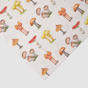 Papel De Seda Aquarela estilo vintage Cogumelos em ecru