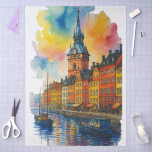 Papel De Seda Aquarela Estocolmo Suécia Cidade Velha Gamla Stan
